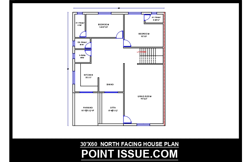 30'X60' NORTH FACINH HOUSE PLAN