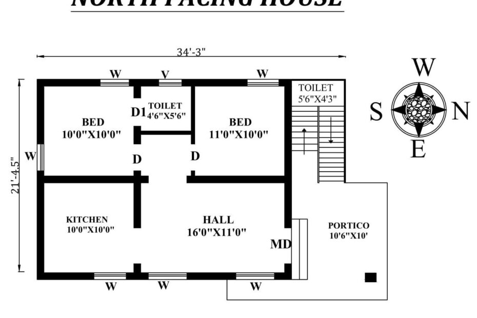 34X21 NORTH FACING HOUSE PLAN