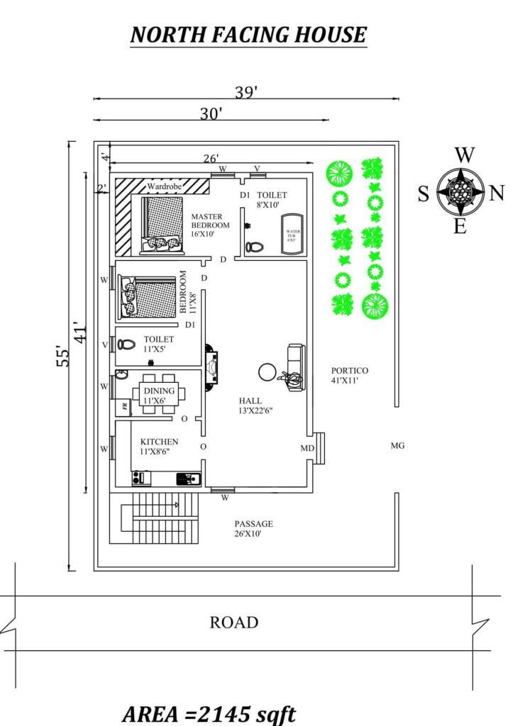 39X55 NORTH FACING HOUSE PLAN