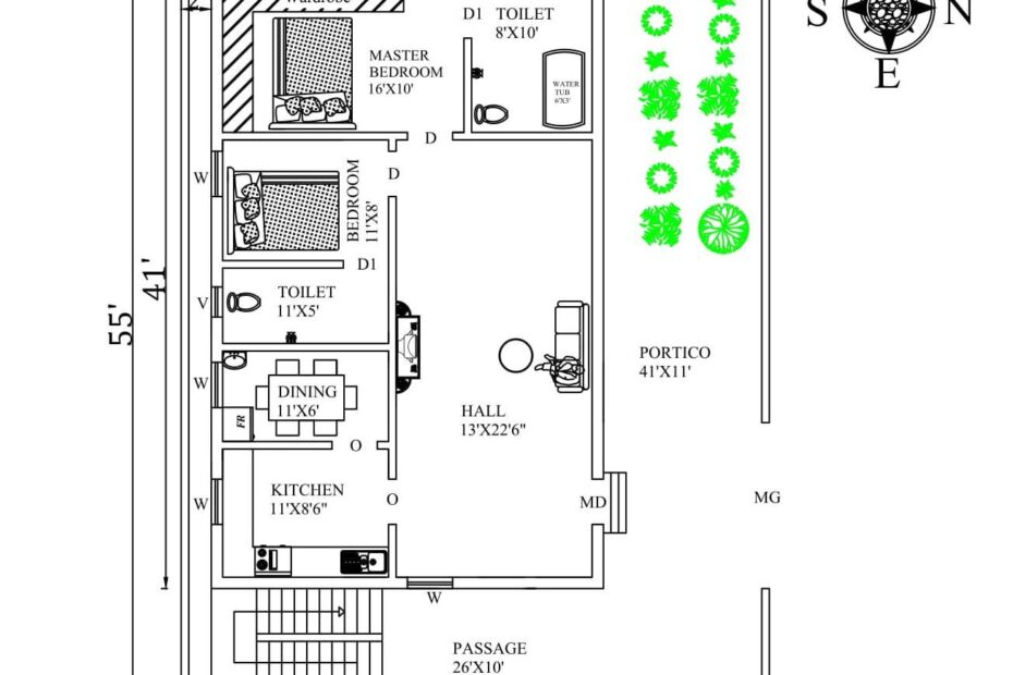 39X55 NORTH FACING HOUSE PLAN